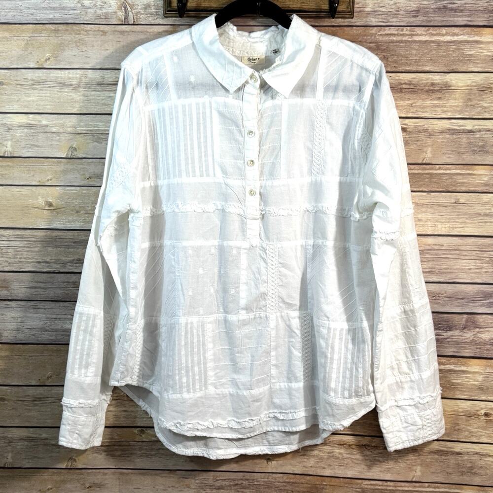 Dylan White Lightweight Cotton Patchwork Popover Blouse Boho Lagenlook L